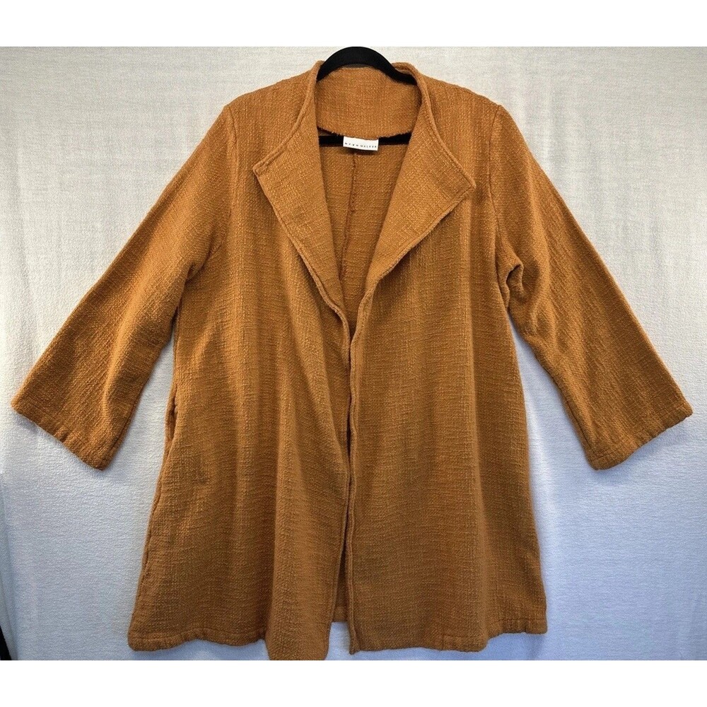 BRYN WALKER Long Open Cardigan Linen Blend Sweater Women Large Lagenlook Minimal